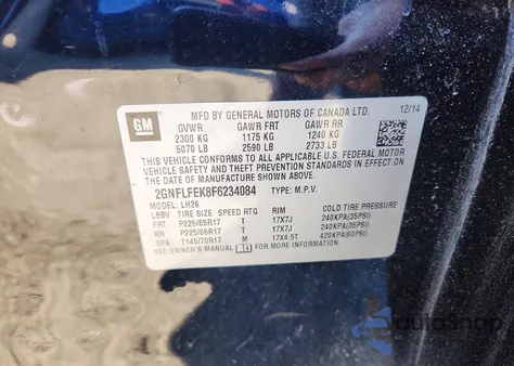 2015 Chevrolet Equinox Lt z USA, uszkodzony, nr VIN 2GNFLFEK8F6234084